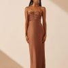 Clothing Shona Joy | Luxe Strapless Ruched Bodice Midi Dress - Mocha