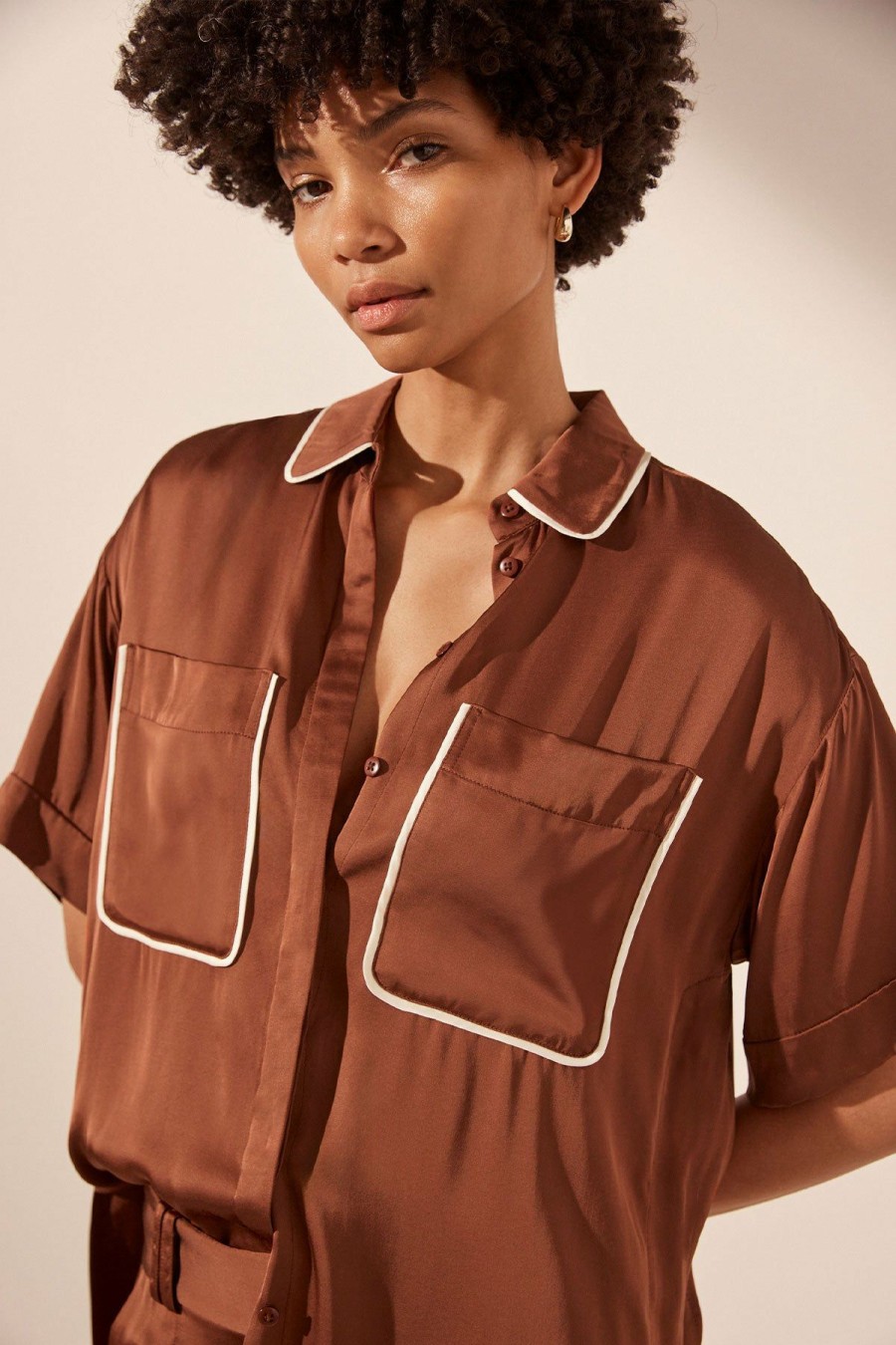 Clothing Shona Joy | Belkis Contrast Short Sleeve Relaxed Shirt