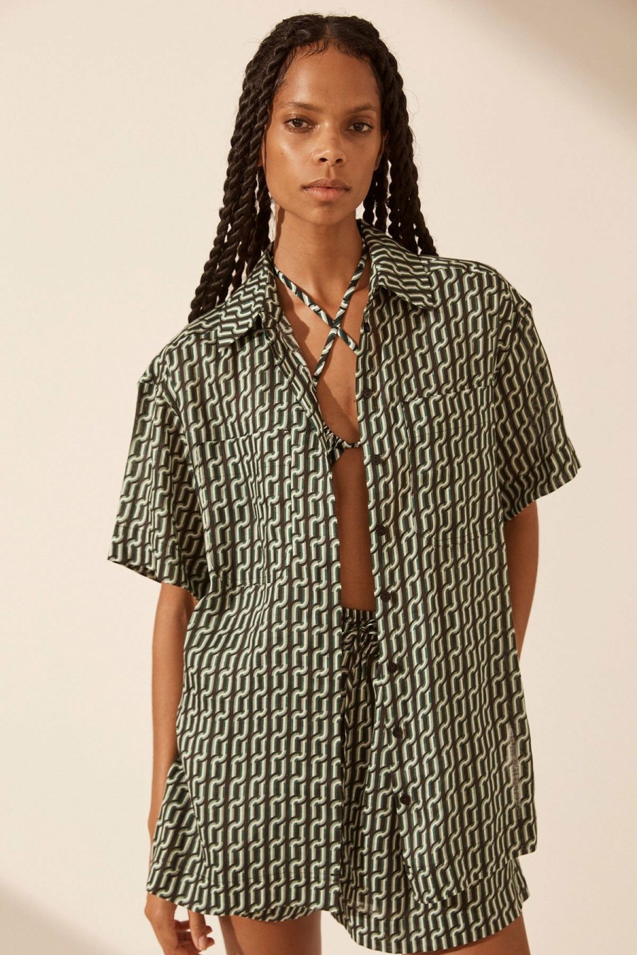 Clothing Shona Joy | Ida Linen Short Sleeve Relaxed Shirt