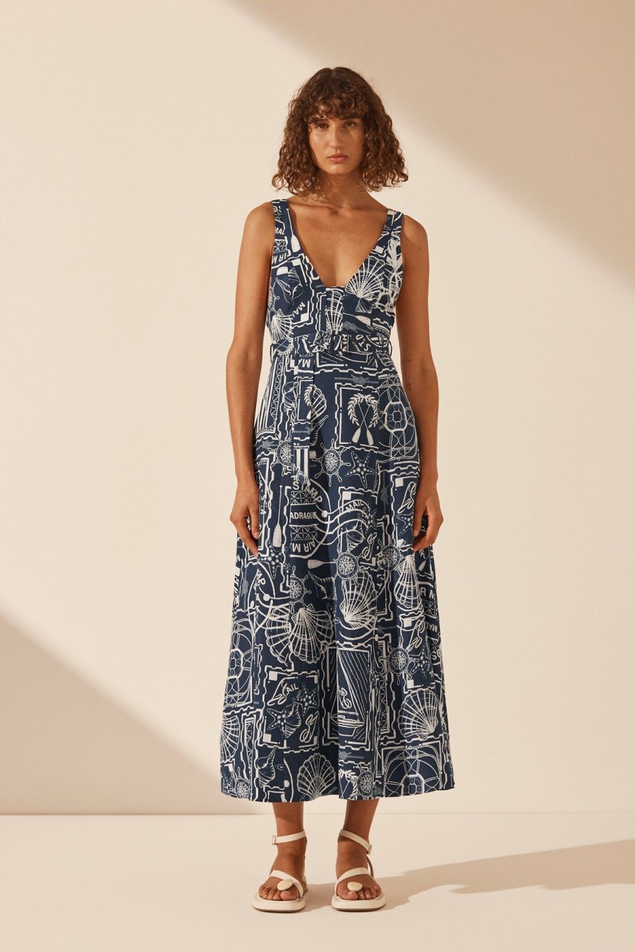 Clothing Shona Joy | Amelie Linen Plunged Panelled Midi Dress