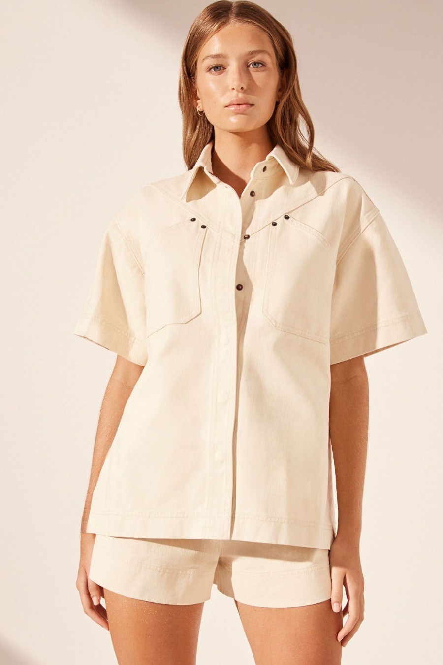 Clothing Shona Joy | Sierra Short Sleeve Shirt - Cream