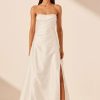 Clothing Shona Joy | La Lune Lucero Silk Draped Corset Split Maxi Dress - Ivory