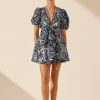 Clothing Shona Joy | Amelie Linen Ruched Keyhole Mini Dress