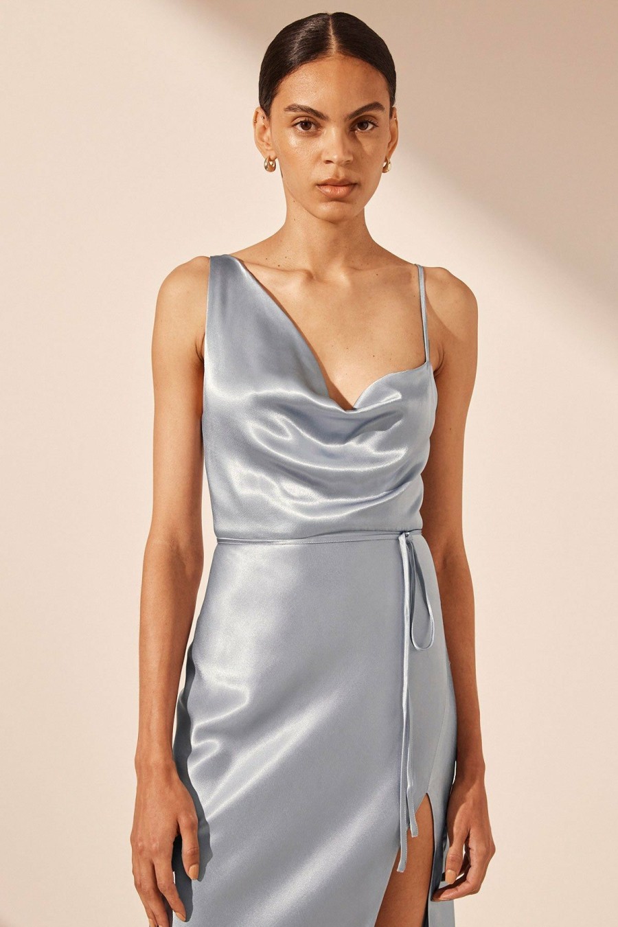 Clothing Shona Joy | La Lune Draped Side Split Midi Dress - Powder Blue