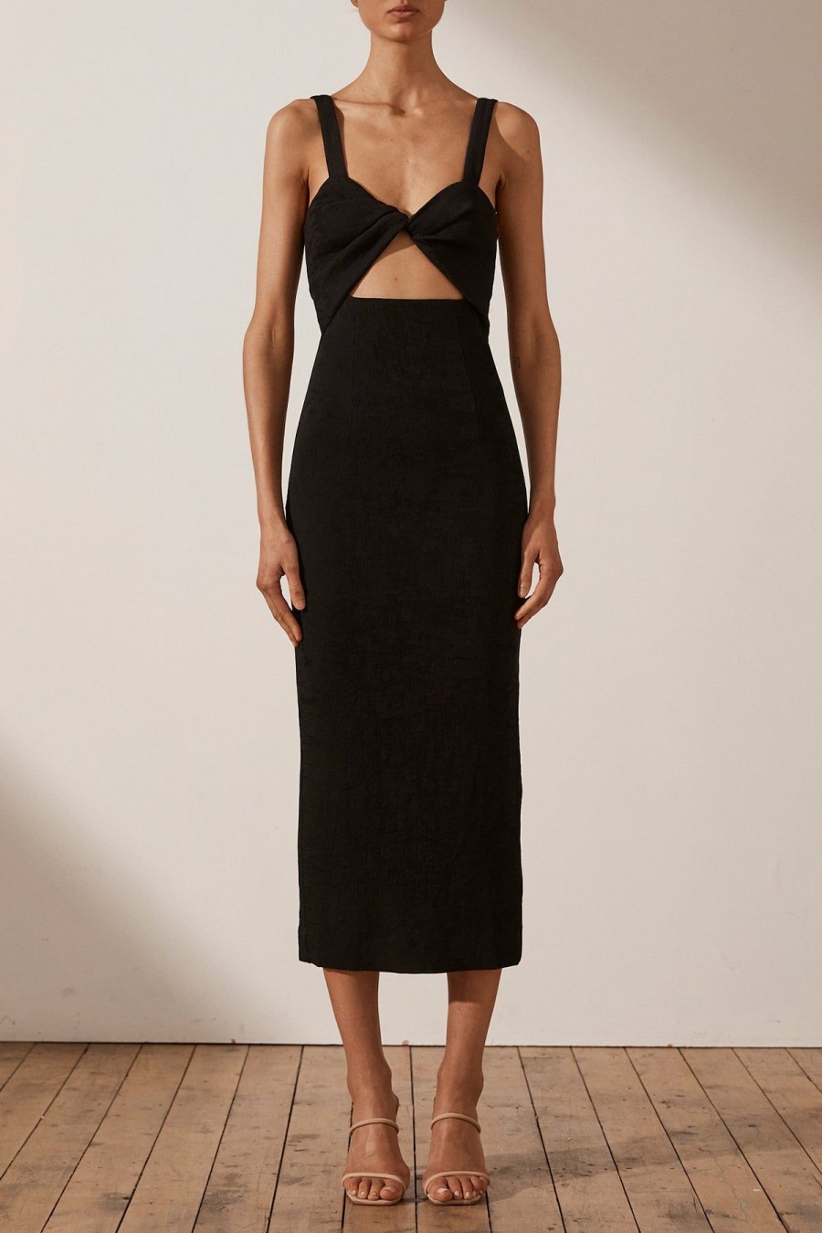 Clothing Shona Joy | Simone Fitted Cut Out Midi Dress - Black