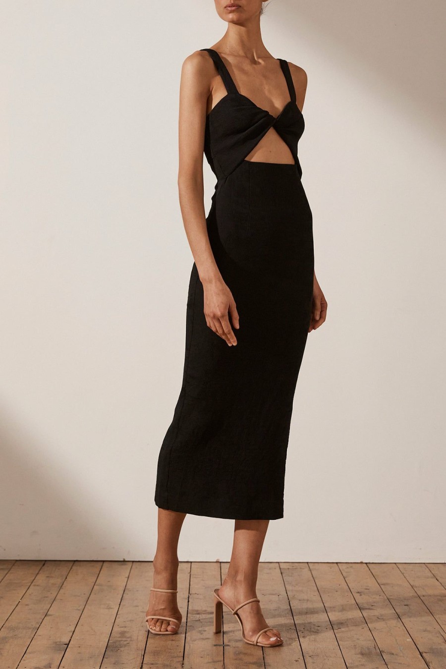 Clothing Shona Joy | Simone Fitted Cut Out Midi Dress - Black