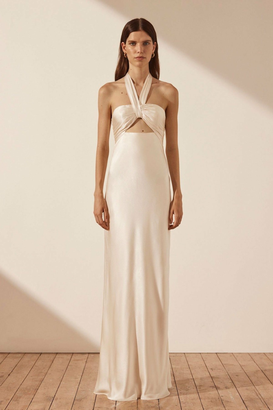 Clothing Shona Joy | La Lune Ruched Halter Maxi Dress - Cream