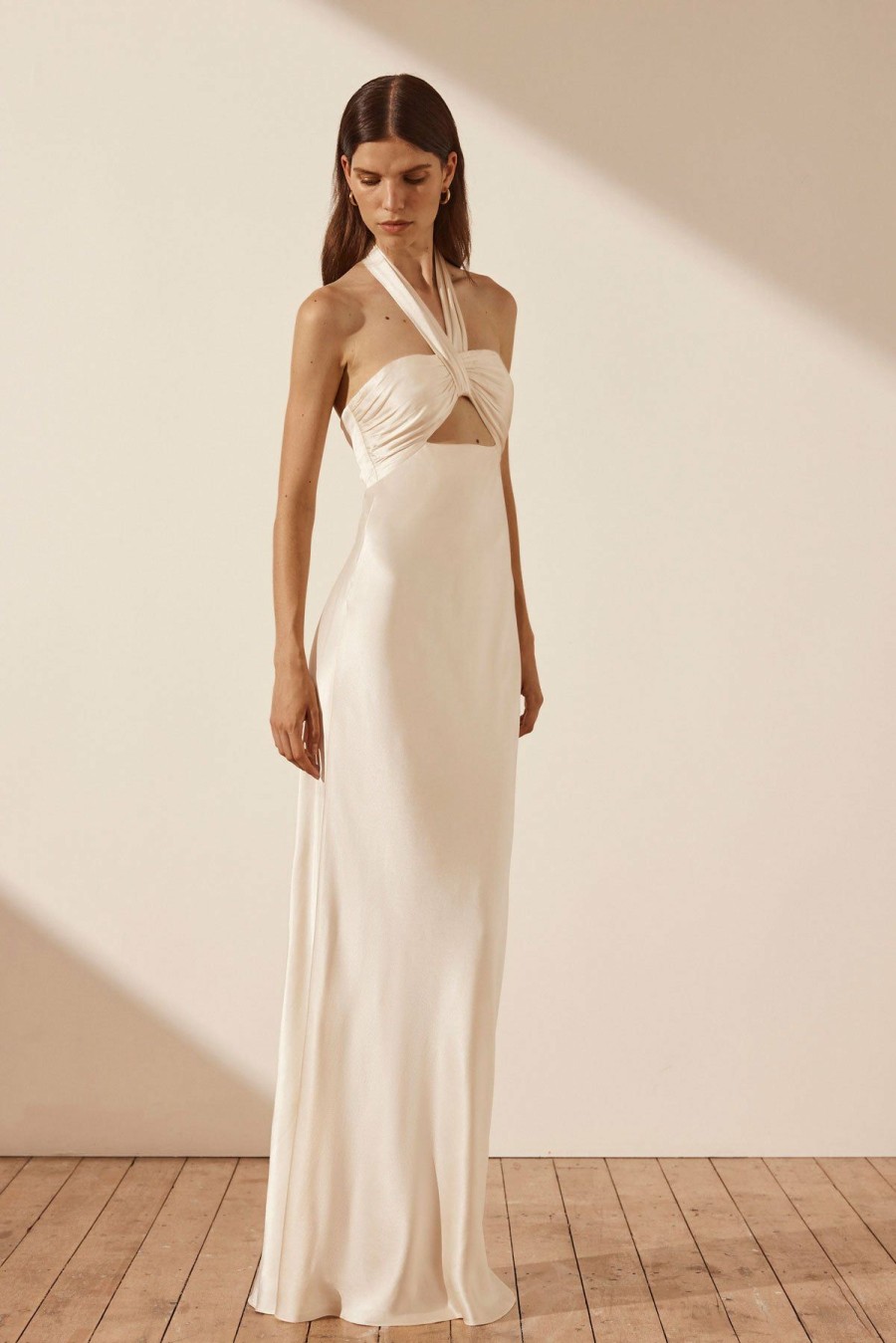 Clothing Shona Joy | La Lune Ruched Halter Maxi Dress - Cream