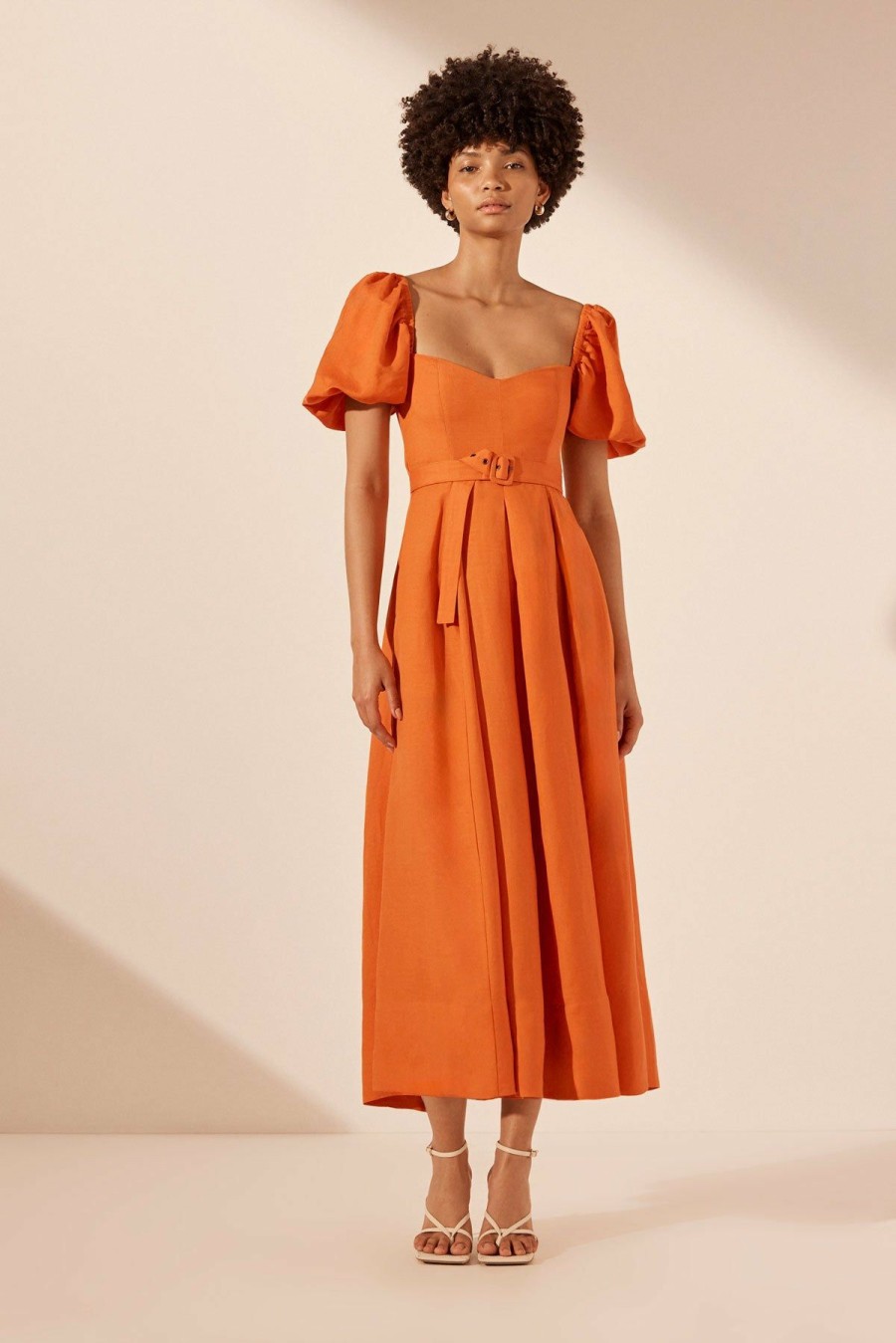 Clothing Shona Joy | Soller Short Sleeve Panelled Midi Dress - Tangerine