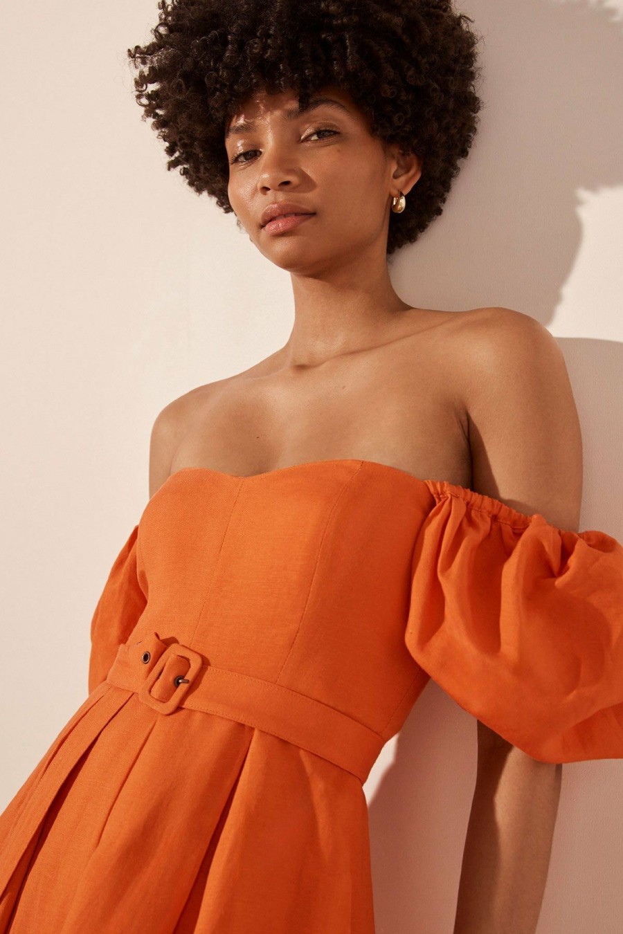 Clothing Shona Joy | Soller Short Sleeve Panelled Midi Dress - Tangerine