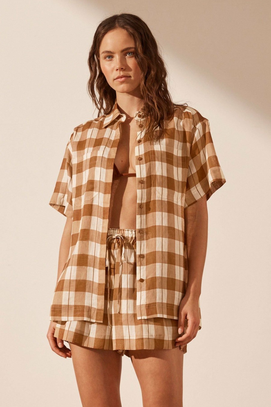 Swim Shona Joy | Bellini Linen Short Sleeve Relaxed Shirt