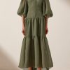 Clothing Shona Joy | Charlotte High Neck Midi Dress - Khaki