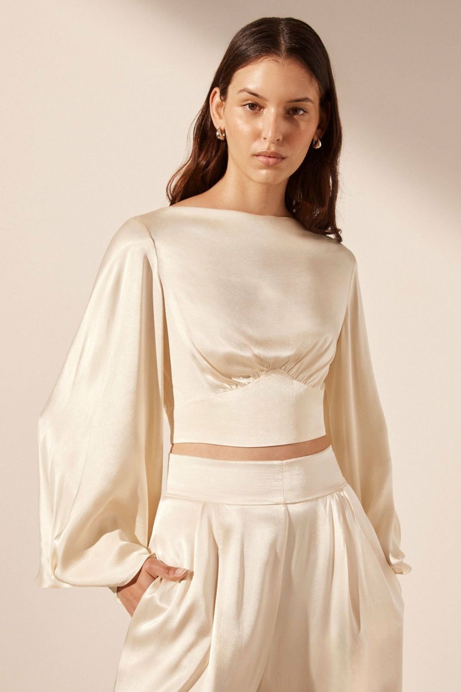 Clothing Shona Joy | La Lune Backless Crop Blouse - Cream