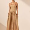 Clothing Shona Joy | Vento Lace Up Strapless Maxi Dress - Sand