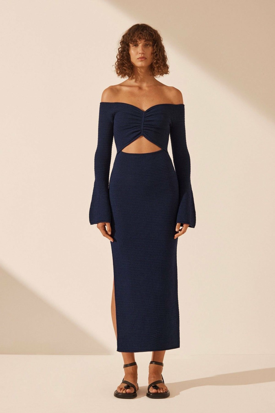 Clothing Shona Joy | Eve Off Shoulder Midi Dress - Navy