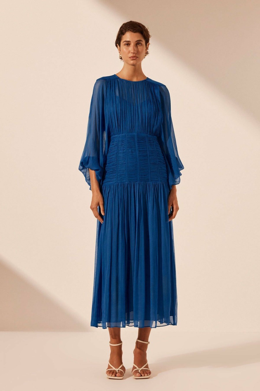 Clothing Shona Joy | Maya Ruched Panelled Midi Dress - Strong Blue