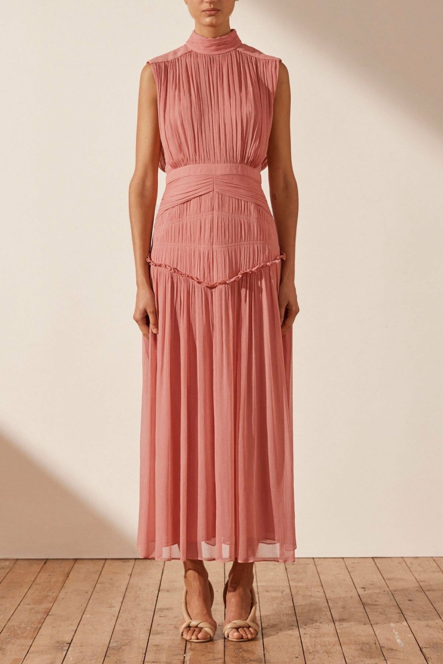 Clothing Shona Joy | Lauren High Neck Midi Dress - Blush