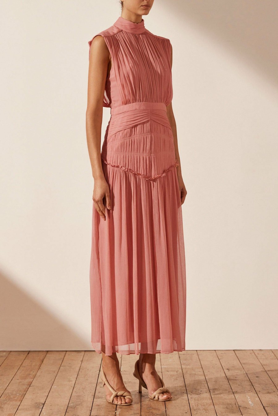 Clothing Shona Joy | Lauren High Neck Midi Dress - Blush