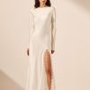 Clothing Shona Joy | La Lune Cumulus Silk Backless Lace Split Maxi Dress - Ivory