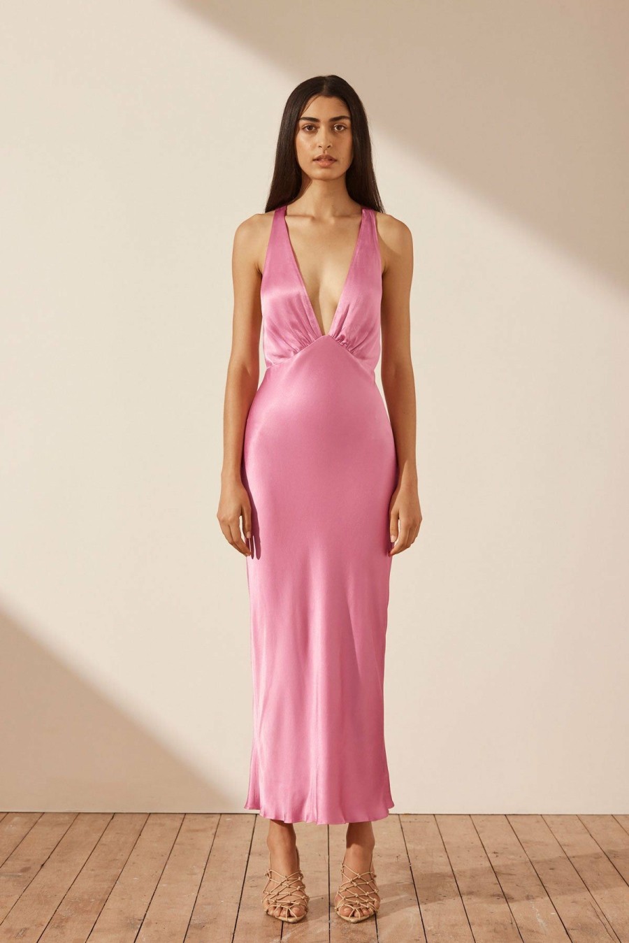 Clothing Shona Joy | Arienzo Plunged Cross Back Midi Dress - Ibis Rose