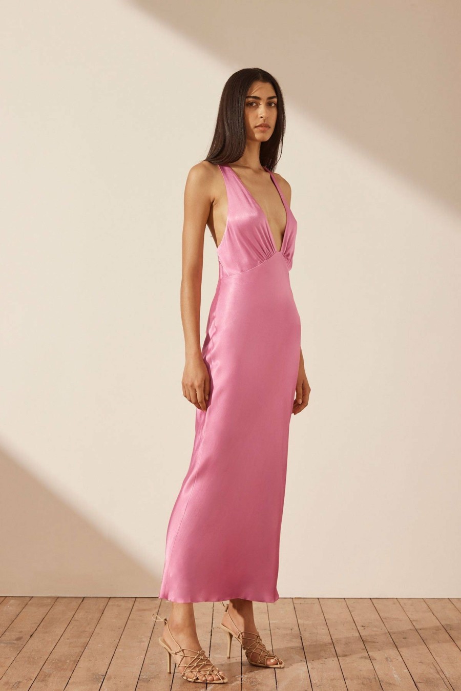 Clothing Shona Joy | Arienzo Plunged Cross Back Midi Dress - Ibis Rose