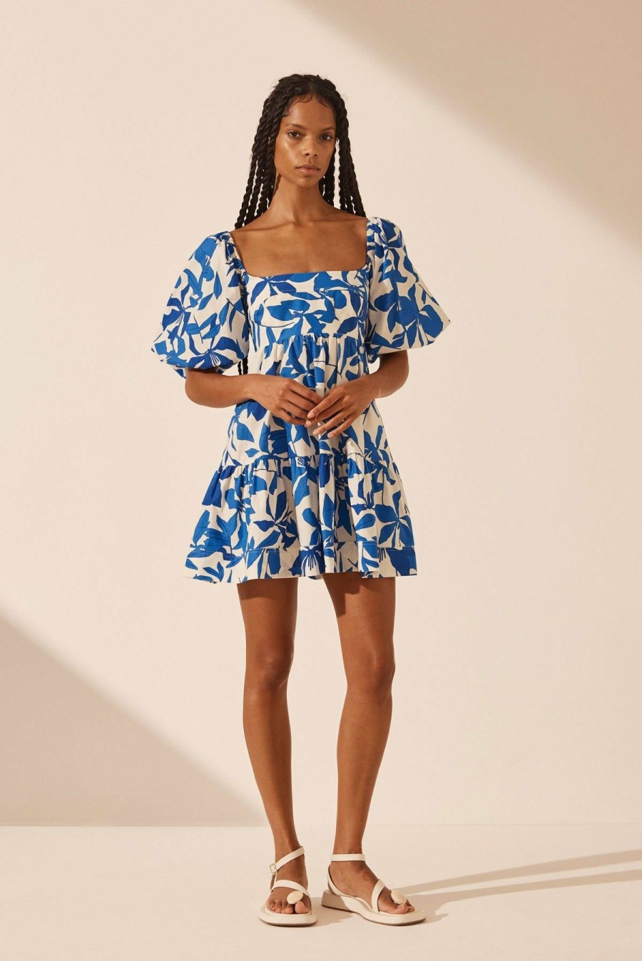 Clothing Shona Joy | Bleue Square Neck Tiered Mini Dress