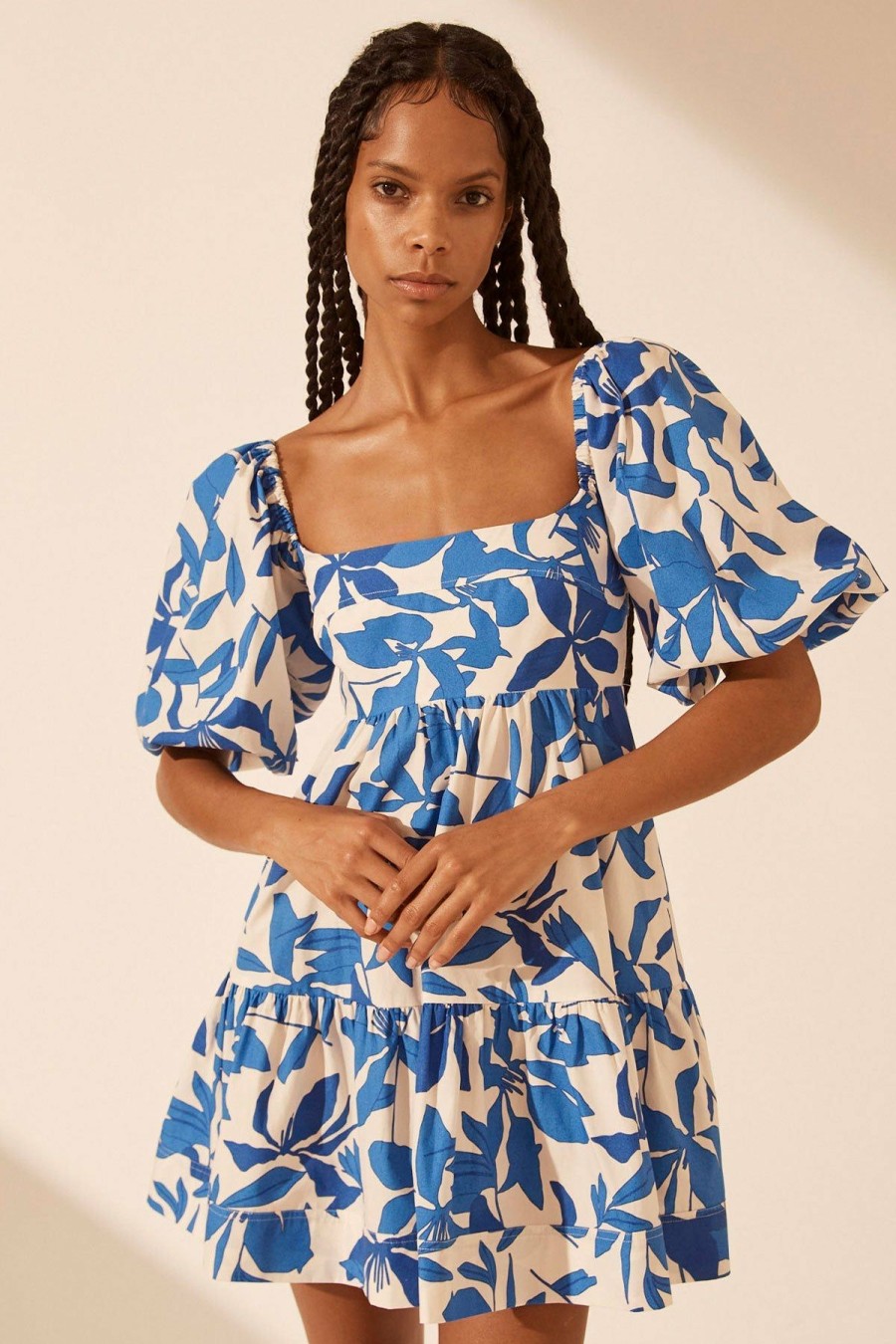 Clothing Shona Joy | Bleue Square Neck Tiered Mini Dress