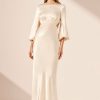 Clothing Shona Joy | La Lune Open Back Balloon Sleeve Midi Dress - Cream