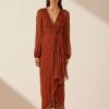 Clothing Shona Joy | Atrani Plunged Long Sleeve Midi Dress