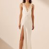 Clothing Shona Joy | La Lune Cumulus Silk Lace Strap Split Maxi Dress - Ivory