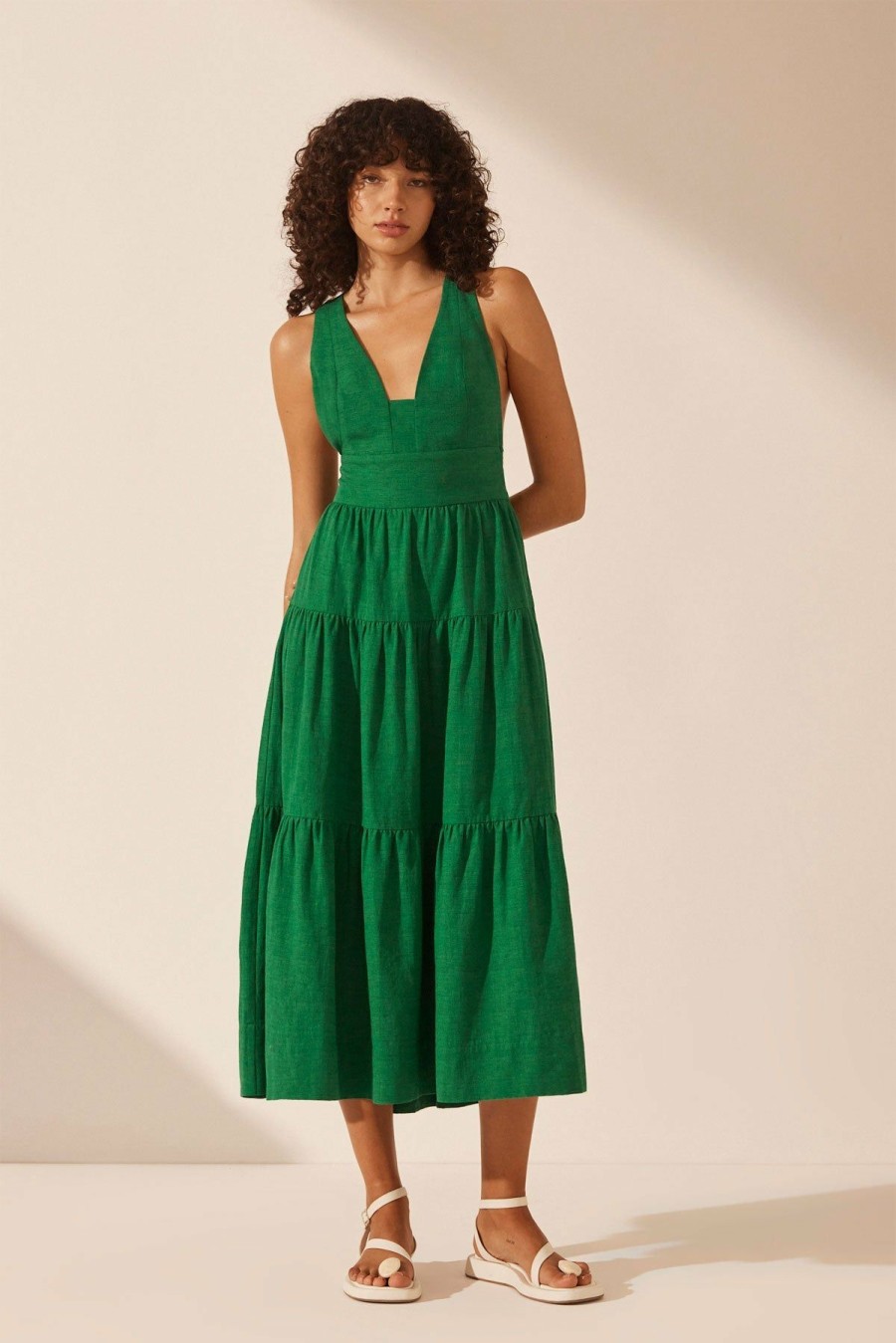 Clothing Shona Joy | Cecilia Plunged Cross Back Midi Dress - Tree Green