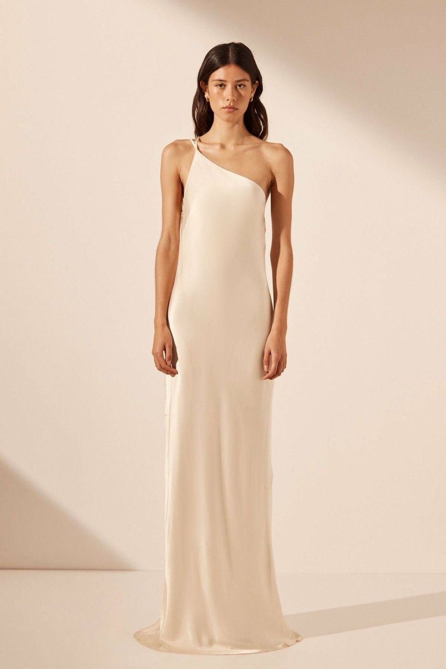 Clothing Shona Joy | La Lune One Shoulder Cowl Back Maxi Dress - Cream