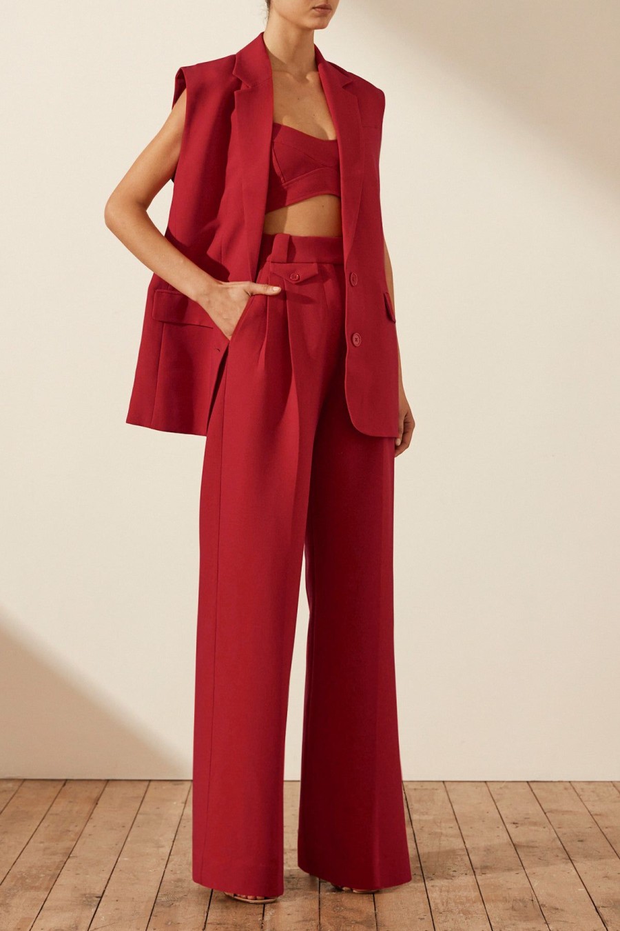 Clothing Shona Joy | Irena Sleeveless Tailored Blazer - Roma Red