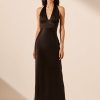 Clothing Shona Joy | La Lune Plunged Halter Midi Dress - Black