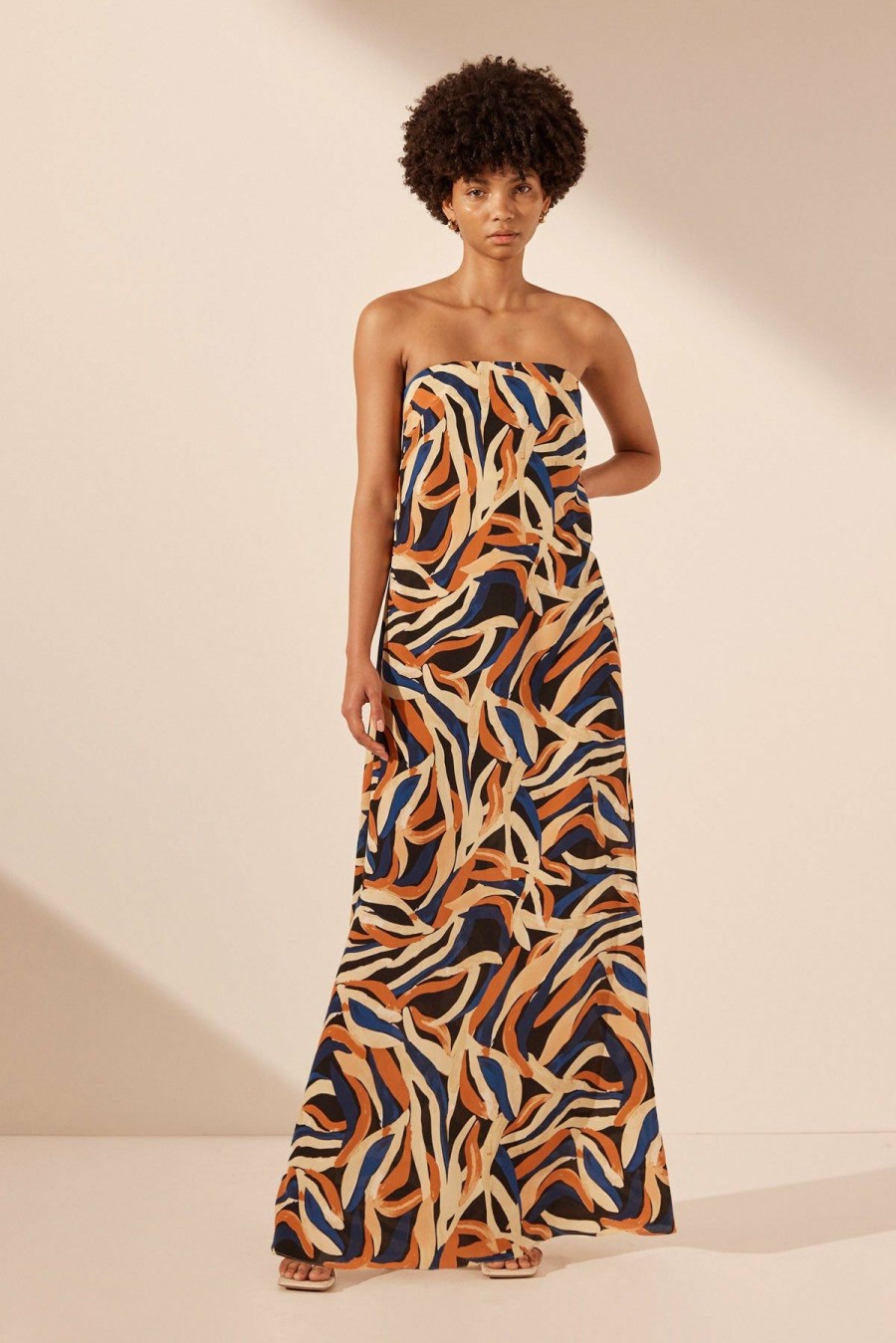 Clothing Shona Joy | Palma Silk Strapless Column Maxi Dress