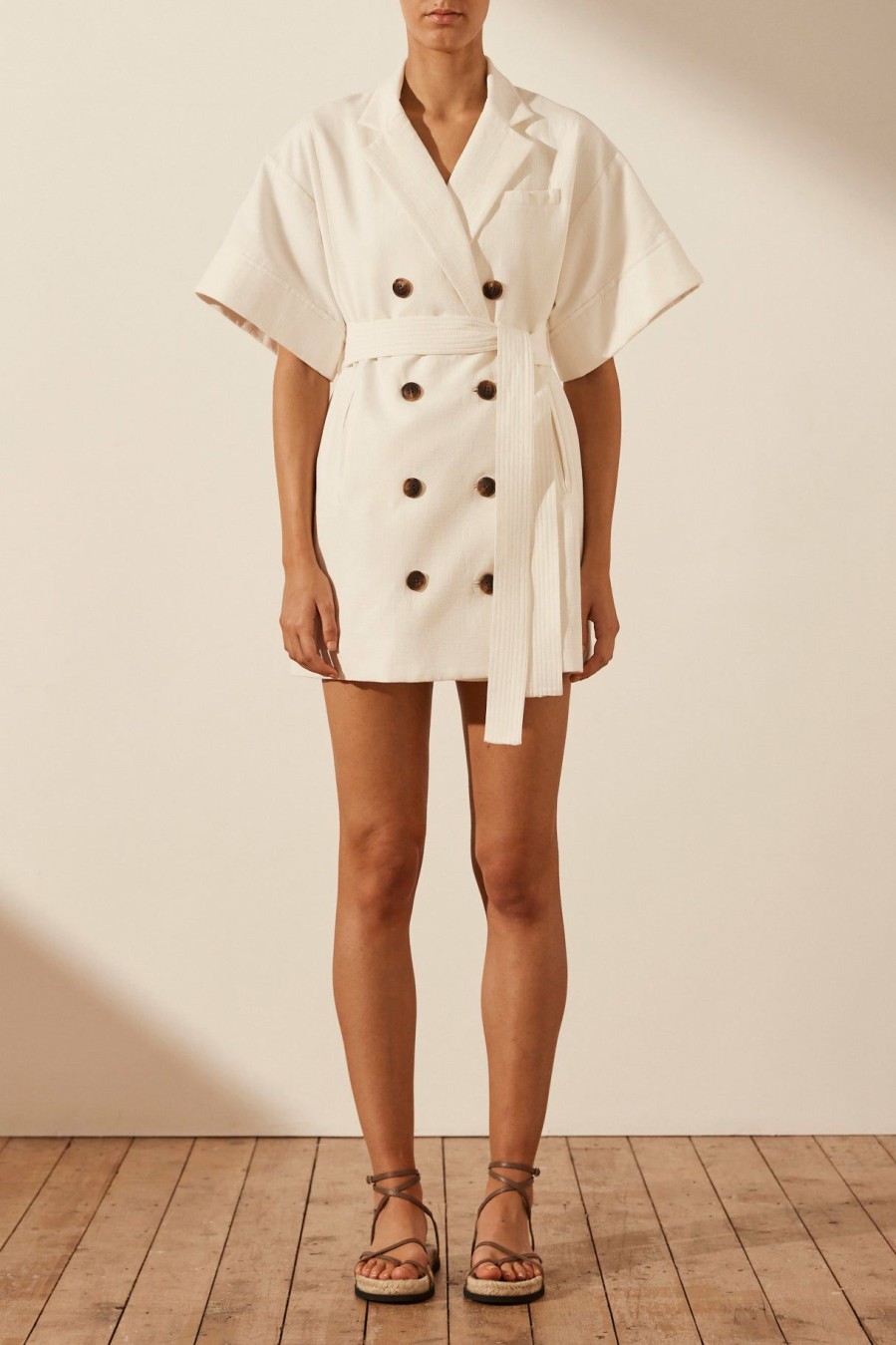 Clothing Shona Joy | Akua Short Sleeve Blazer Dress - Coconut