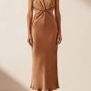 Clothing Shona Joy | La Lune Twist Front Sleeveless Midi Dress - Almond