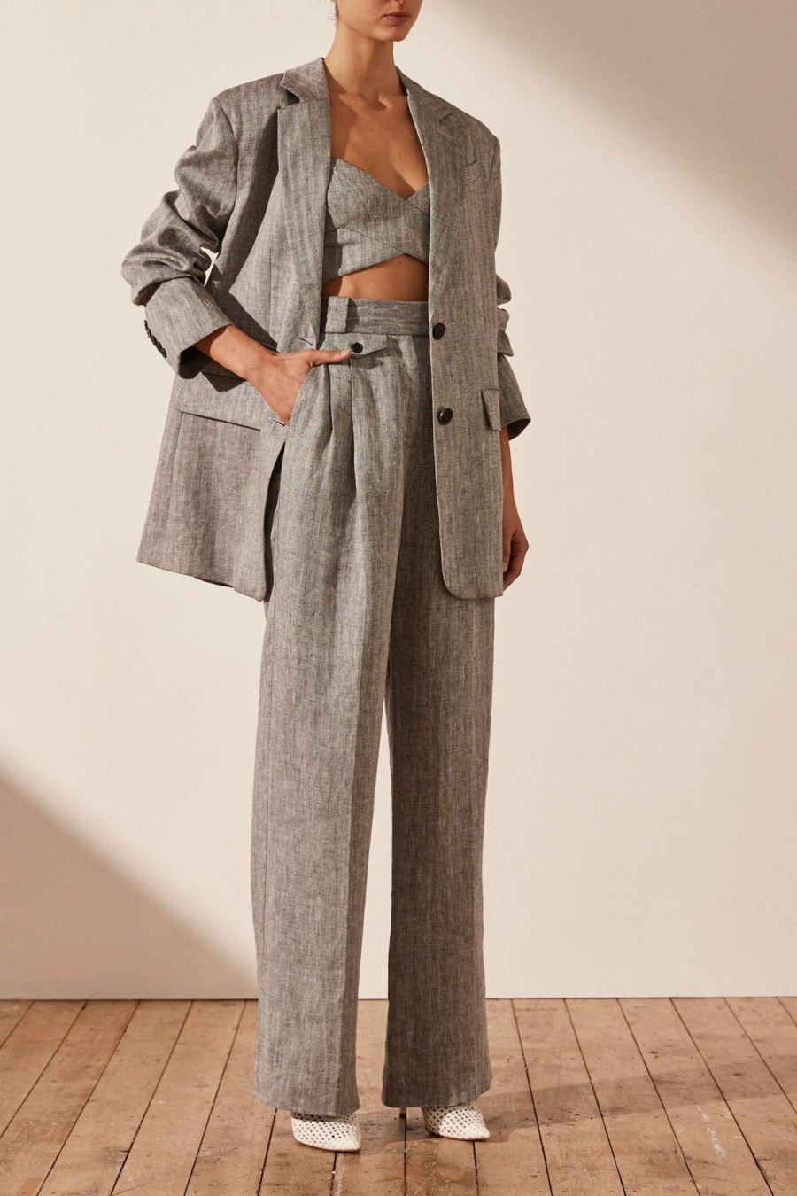 Clothing Shona Joy | Amanda Linen Oversized Blazer - Ash