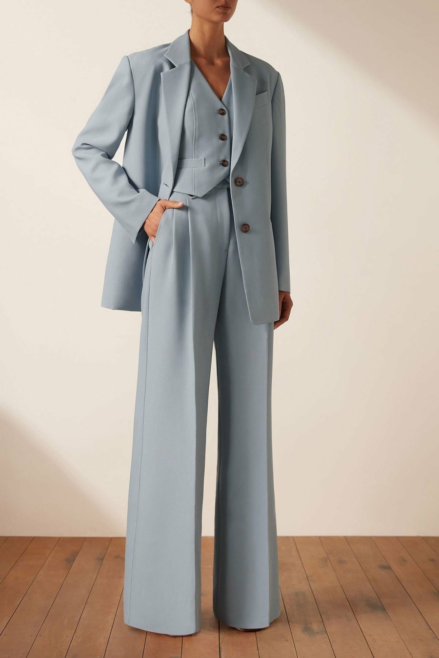 Clothing Shona Joy | Irena Oversized Tailored Blazer - Chalk Blue