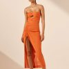 Clothing Shona Joy | Soller Strapless Cut Out Drawstring Midi Dress - Tangerine