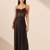 Clothing Shona Joy | Leticia Silk Cowl Neck Lace Maxi Dress - Black