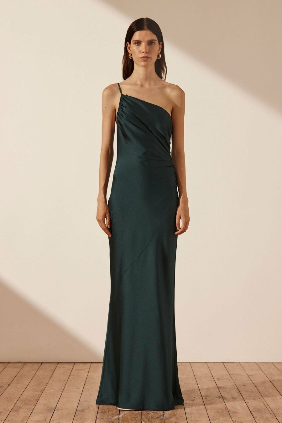 Clothing Shona Joy | Luxe Asymmetrical Gathered Maxi Dress - Emerald