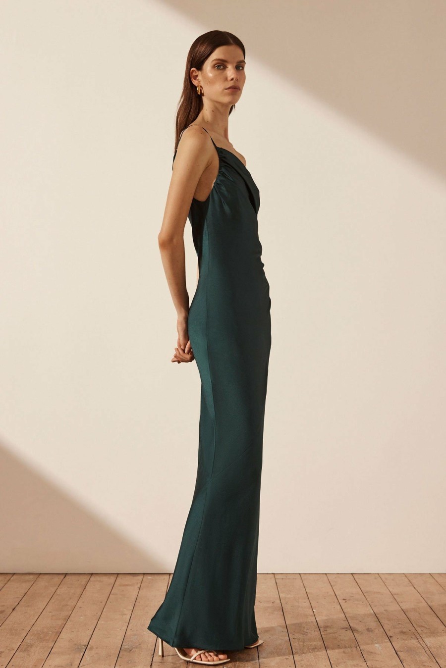 Clothing Shona Joy | Luxe Asymmetrical Gathered Maxi Dress - Emerald