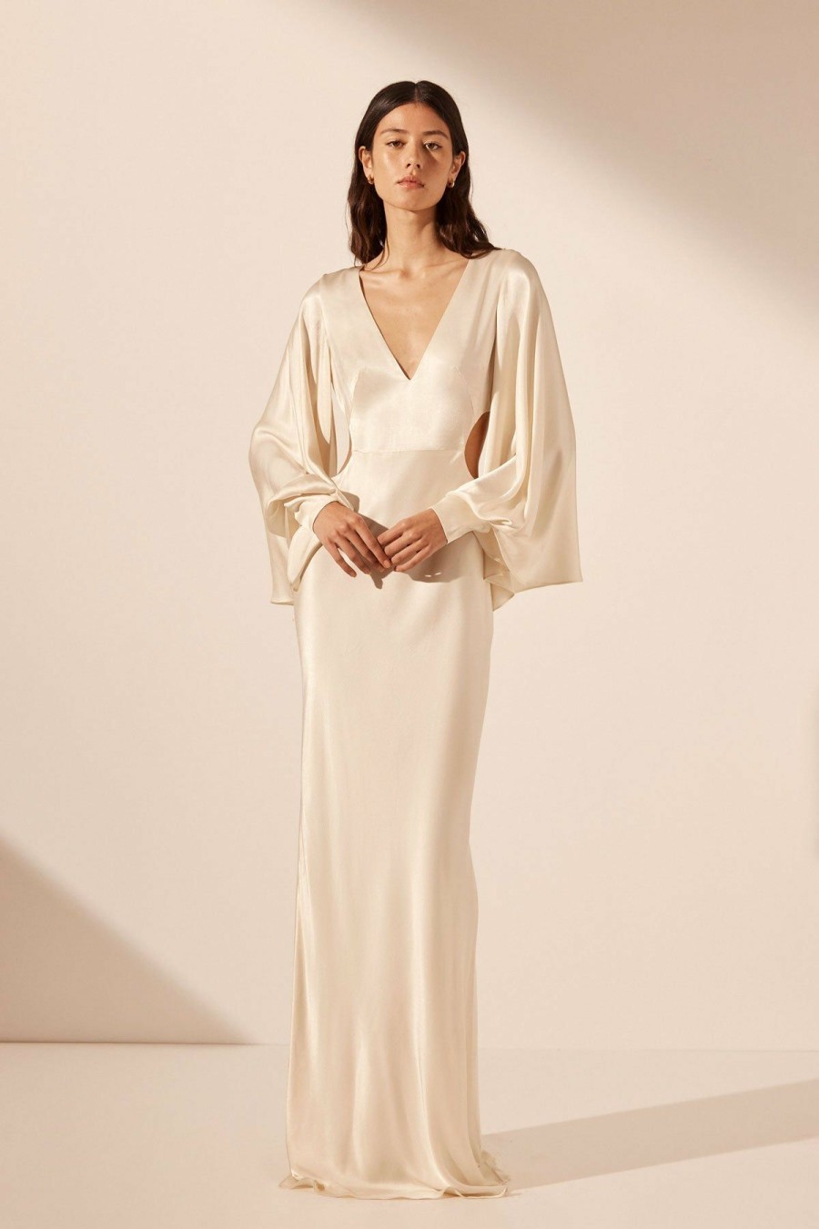 Clothing Shona Joy | La Lune Circle Sleeve Cut Out Maxi Dress - Cream