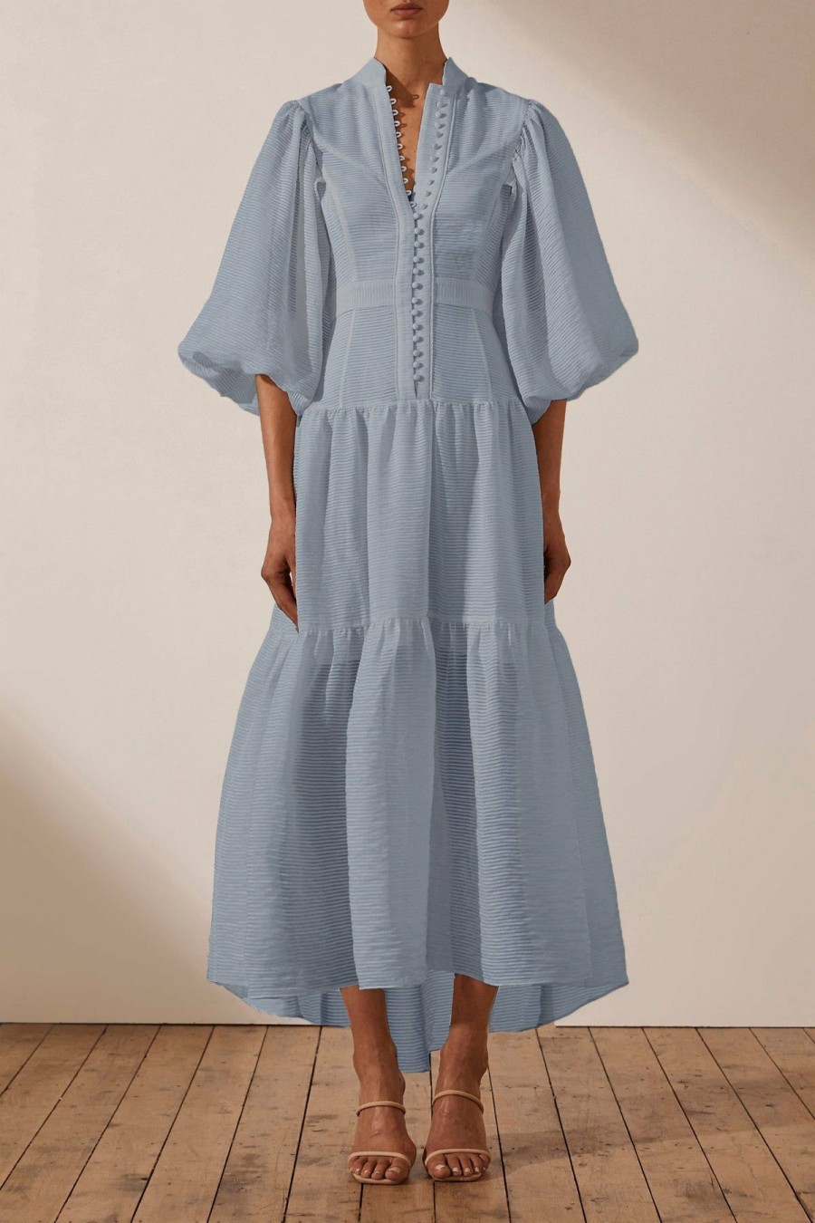 Clothing Shona Joy | Charlotte High Neck Midi Dress - Blue Smoke