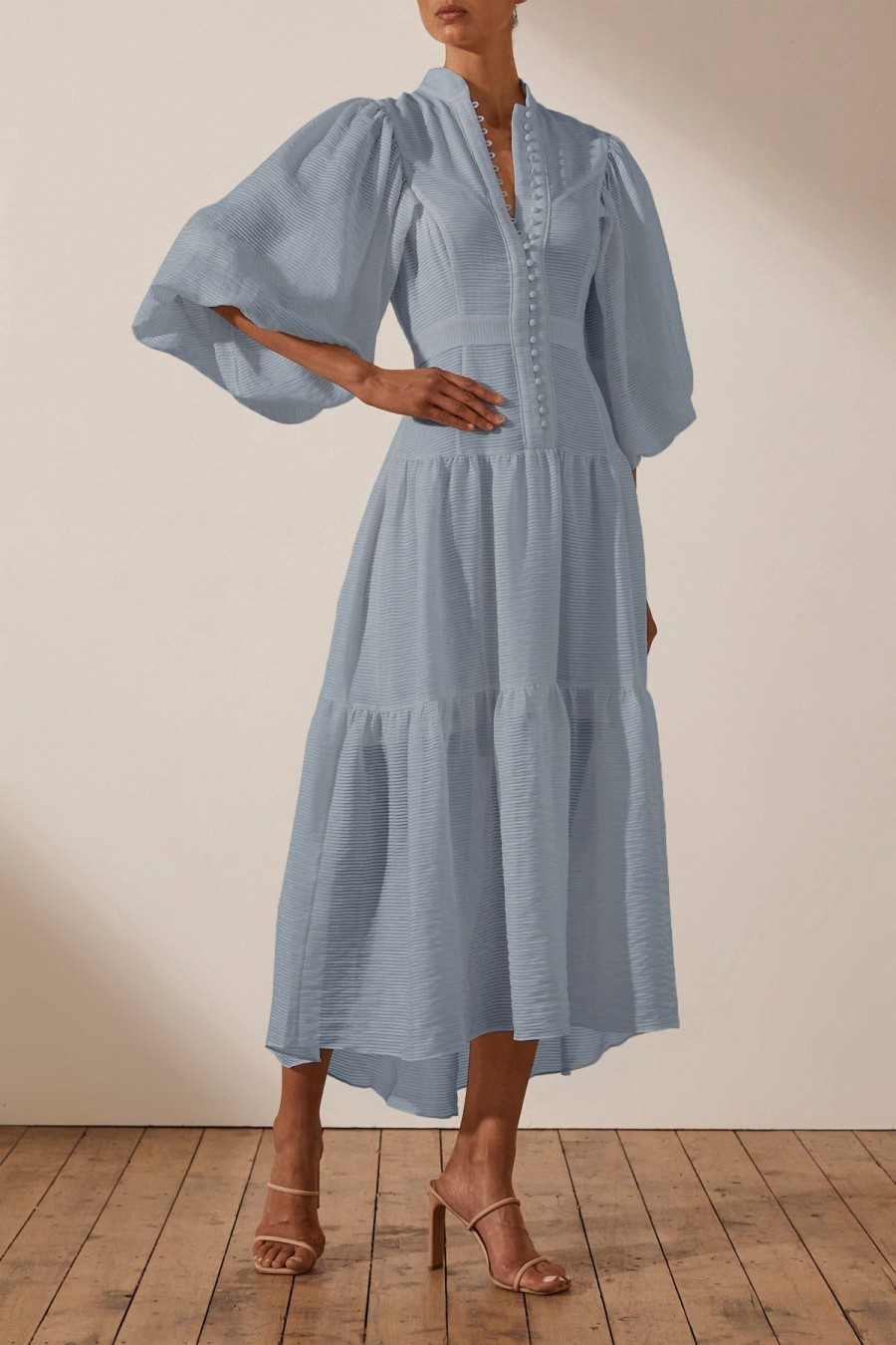 Clothing Shona Joy | Charlotte High Neck Midi Dress - Blue Smoke