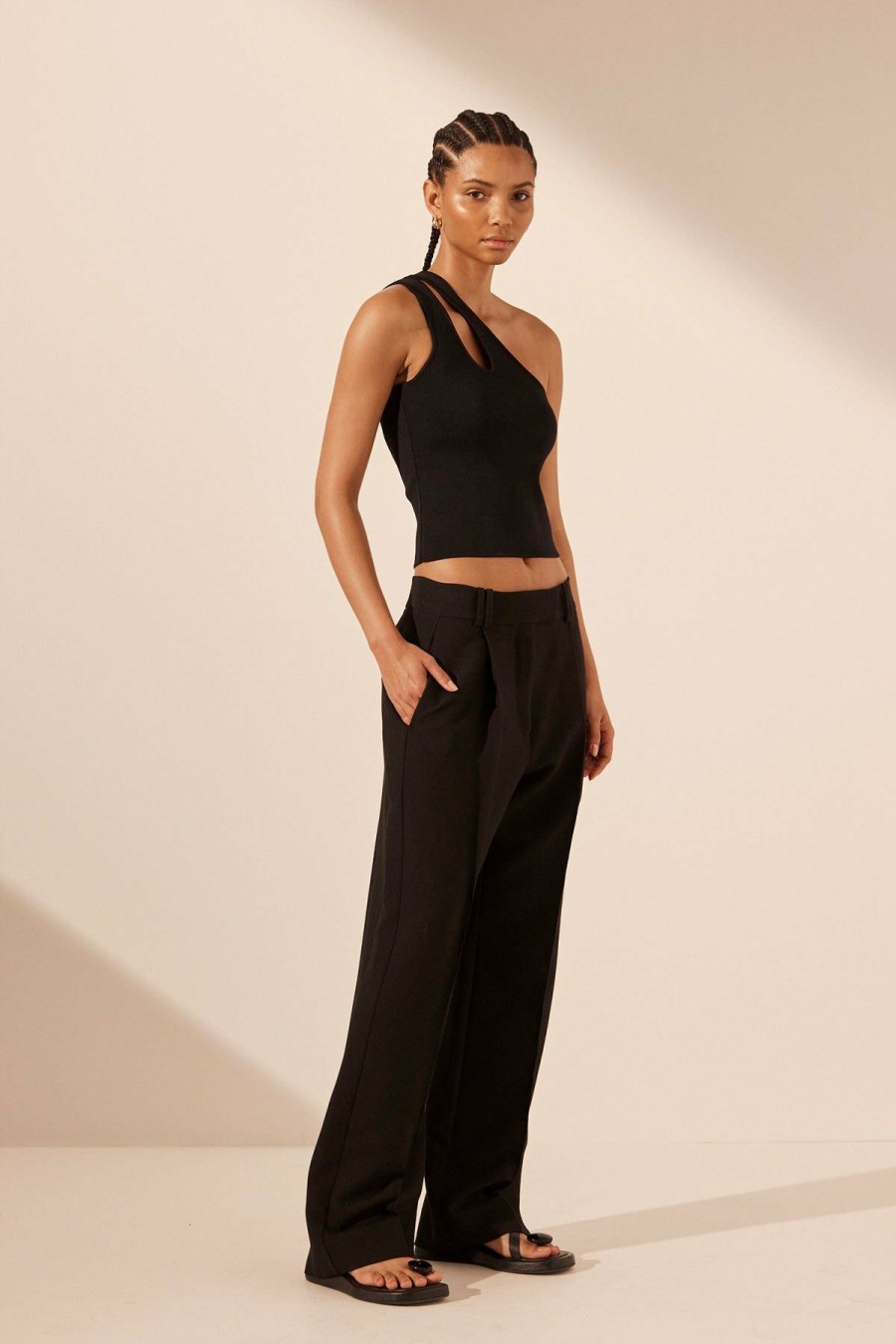 Clothing Shona Joy | Basic One Shoulder Open Back Top - Black