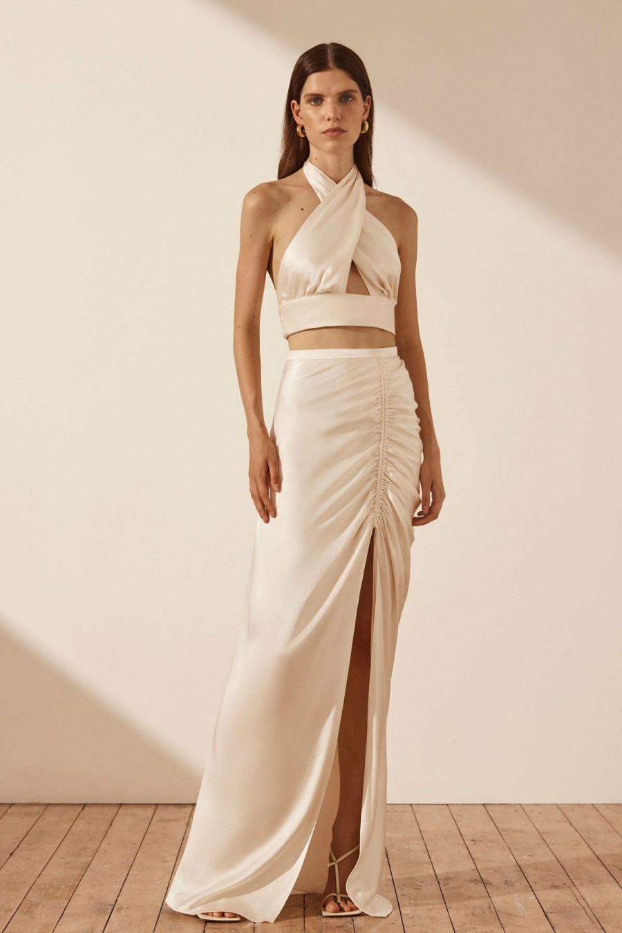 Clothing Shona Joy | La Lune Side Gathered Maxi Skirt - Cream