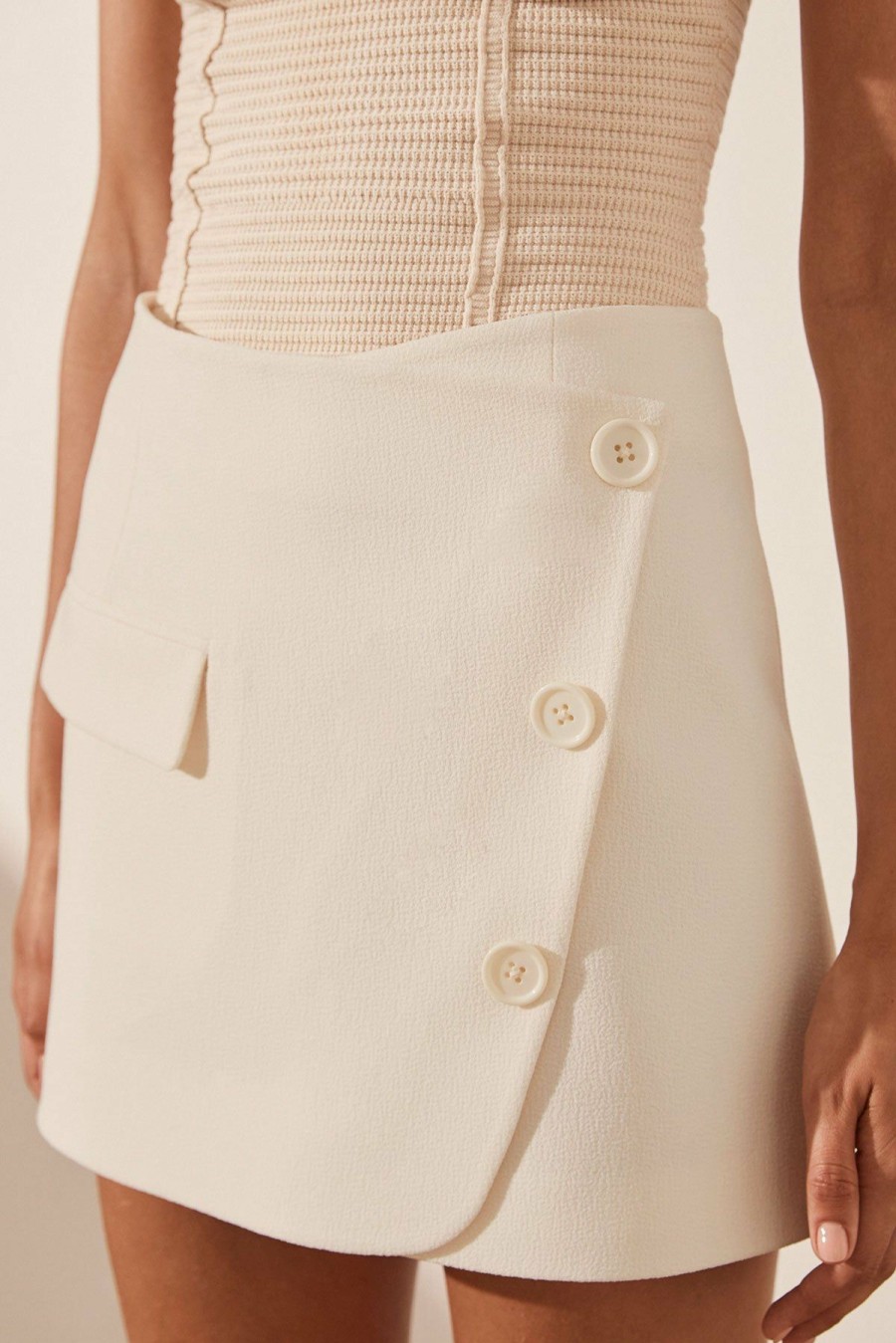 Clothing Shona Joy | Amura Asymmetrical Button Mini Skirt - Cream