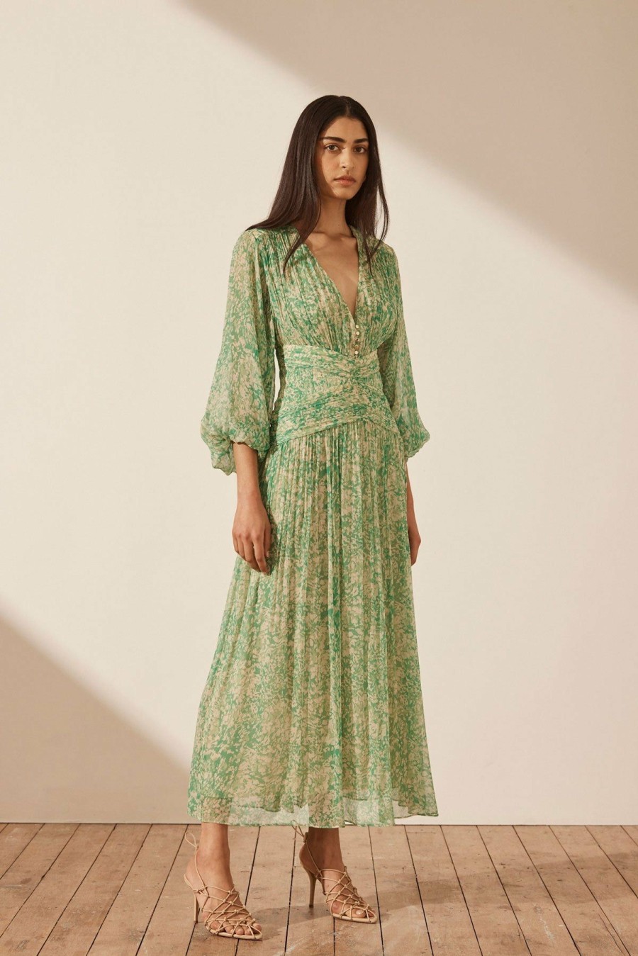 Clothing Shona Joy | Belvedere Long Sleeve V Neck Midi Dress